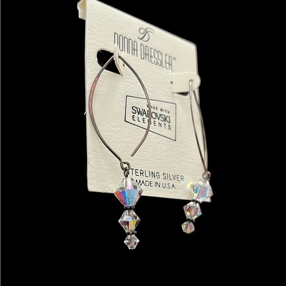 New Swarovski crystal aurora borealis sterling silver dangle earrings, USA made - Picture 2 of 2